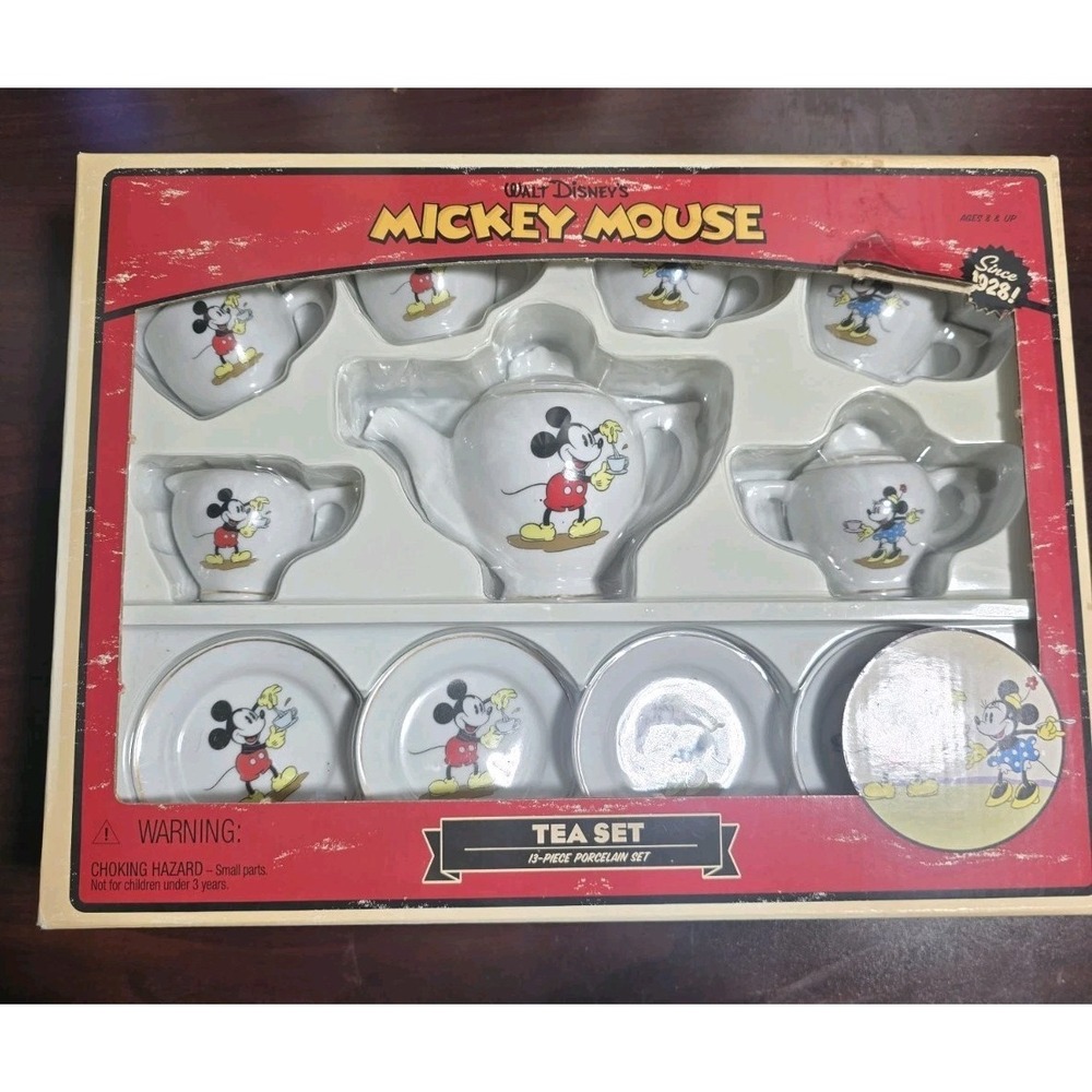 New Vintage Walt's Disney Mickey/Minnie Mouse 13 Piece Porcelean Tea Set